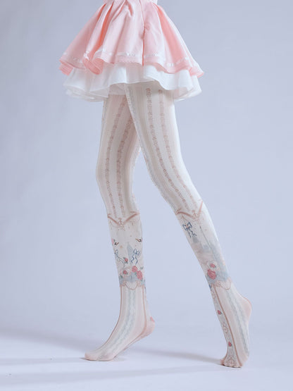 Gorgeous patterned white pantyhose-Grainvity