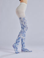 Blue Paisley Tights with high elasticity and compression,shaping fit and ideal for weddings, parties, ethnic outfits, and street fashion