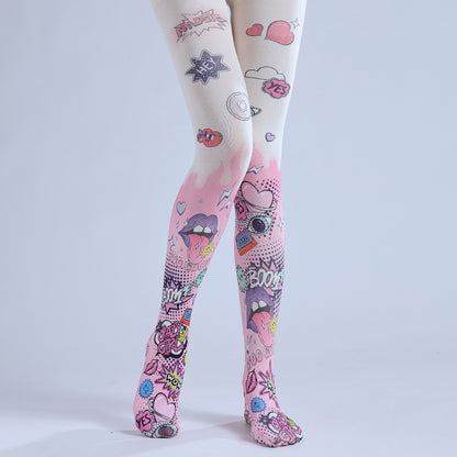 Comic Graffiti Women Tights-Grainvity