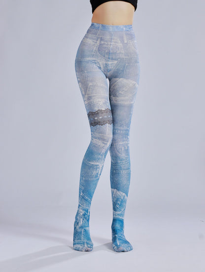 Vintage Jeans pattern Tights-Grainvity