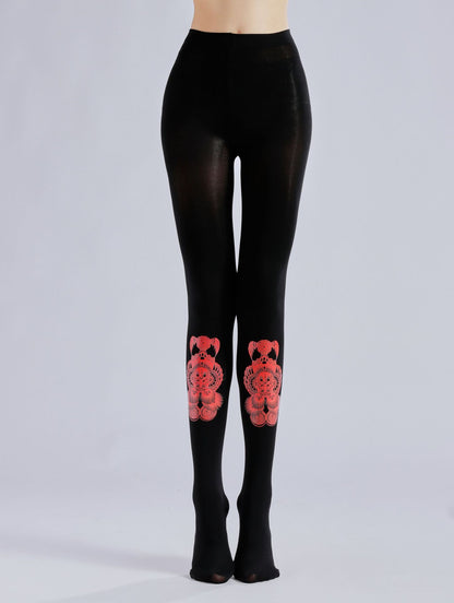 Chinese New Year Tights With Paper Cutting Pattern-Grainvity