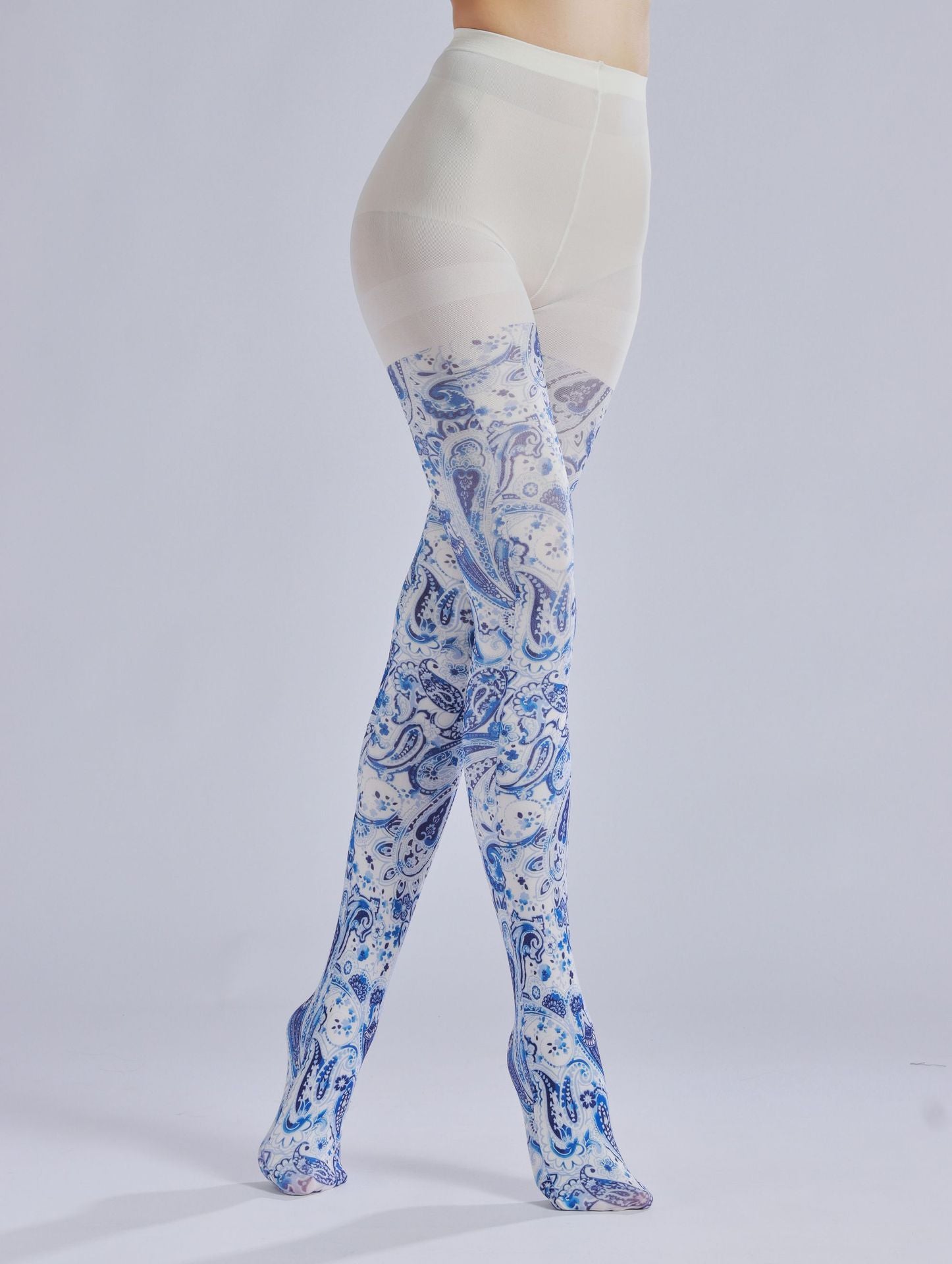 Blue Paisley Tights with high elasticity and compression,shaping fit and ideal for weddings, parties, ethnic outfits, and street fashion