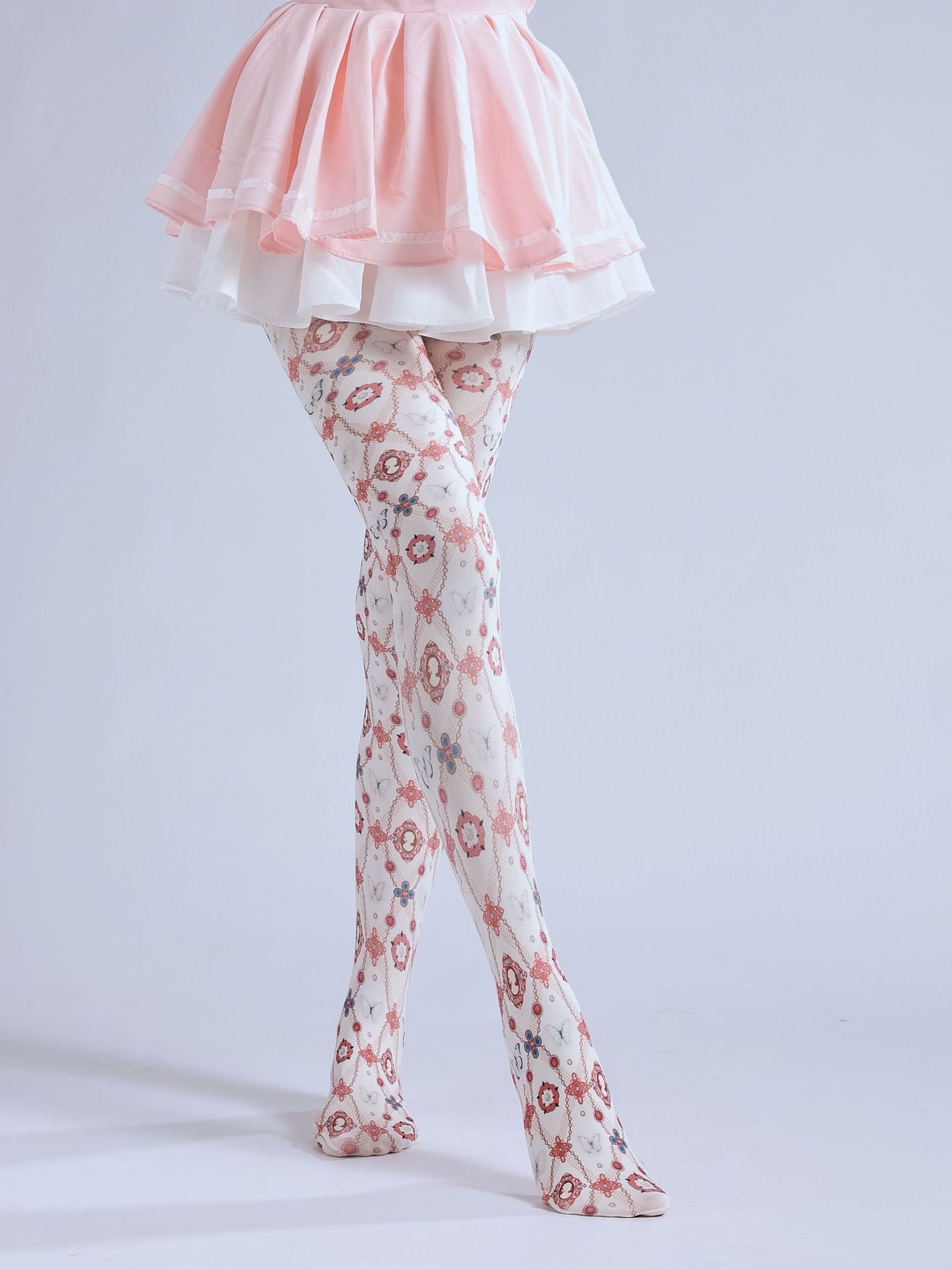 Victorian Cameo Tights Vintage Baroque Stockings with high elasticity and shaping fit, suitable for events, cosplay, street style, and gifting girls at Christmas