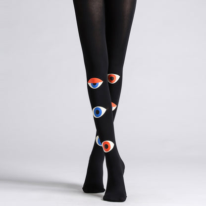 Eyes Black Tights Funky Stockings Boho-Grainvity