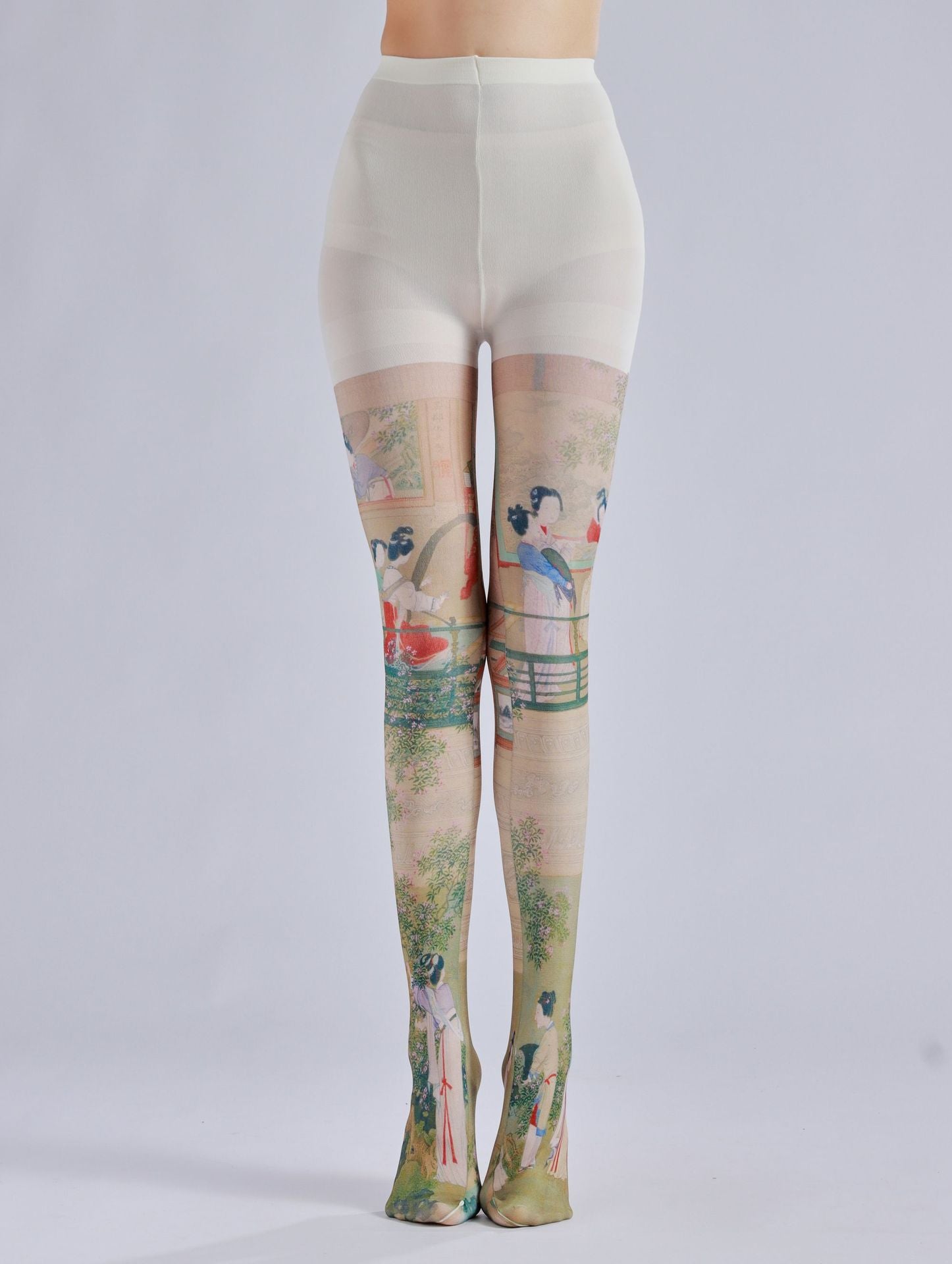 Chinese Style Ancient Pattern Print Pantyhose-Grainvity