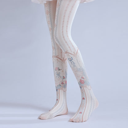 Gorgeous patterned white pantyhose-Grainvity