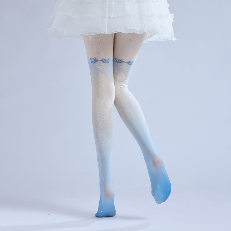 Grident Blue Star Pantyhose Bow JK Tights with high elasticity and shaping fit, suitable for events, cosplay, street style, and gifting girls at Christmas