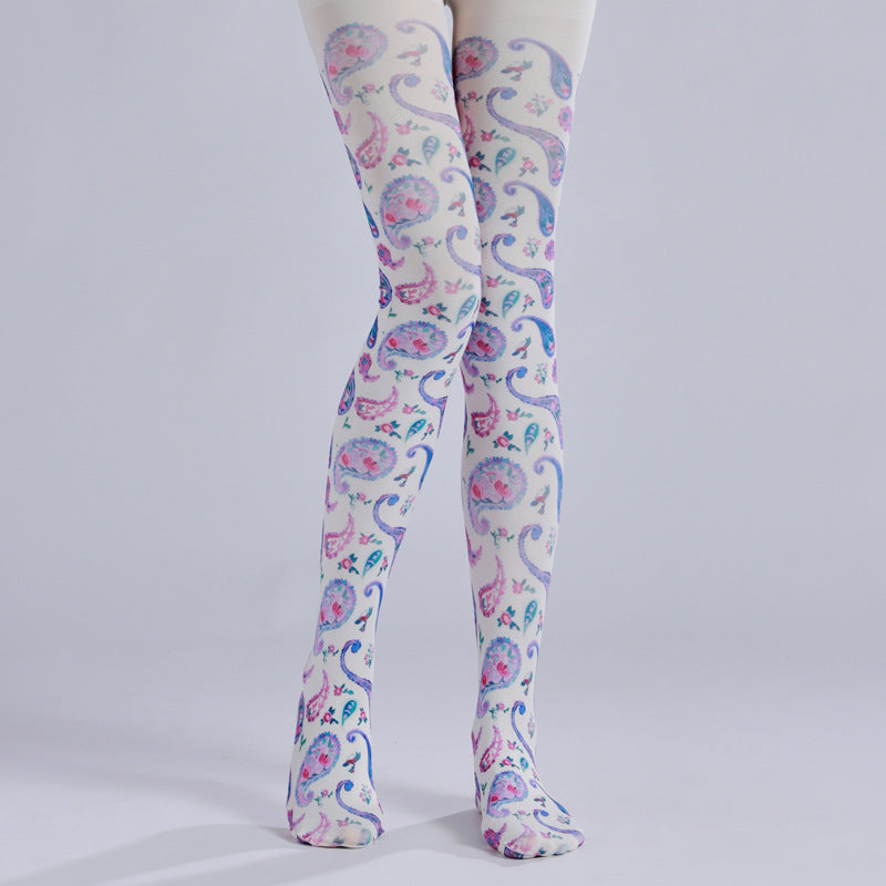 Colored Paisley Printed Tights with high elasticity and compression,shaping fit and ideal for weddings, parties, ethnic outfits, and street fashion