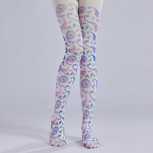 Colored Paisley Printed Tights-Grainvity