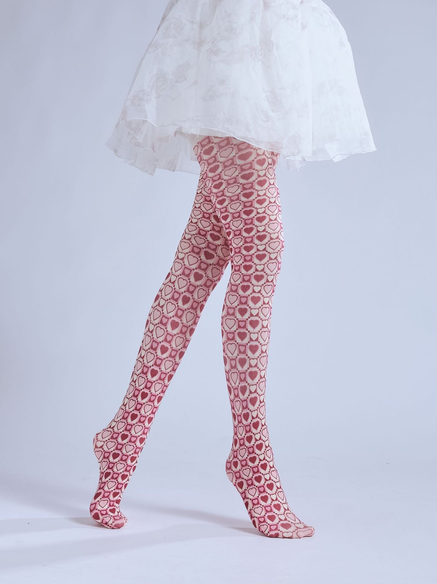 Pink Heart Tights with high elasticity and shaping fit, suitable for events, cosplay, street style, and gifting girls at Christmas