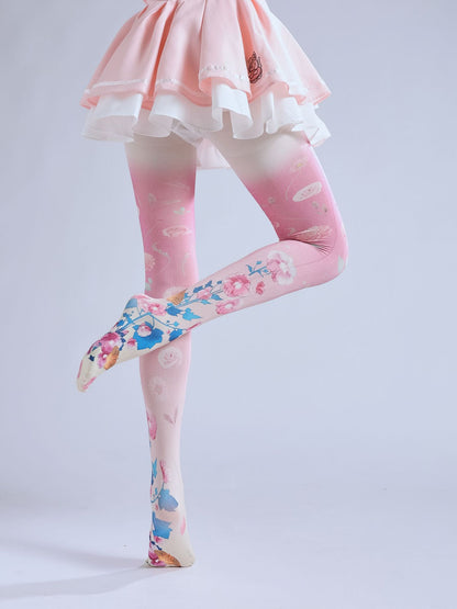 Pink Floral Women Tights-Grainvity
