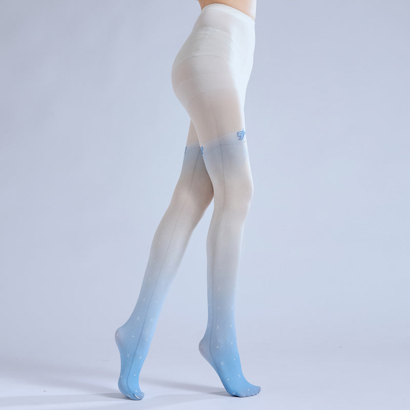 Grident Blue Star Pantyhose Bow JK Tights with high elasticity and shaping fit, suitable for events, cosplay, street style, and gifting girls at Christmas