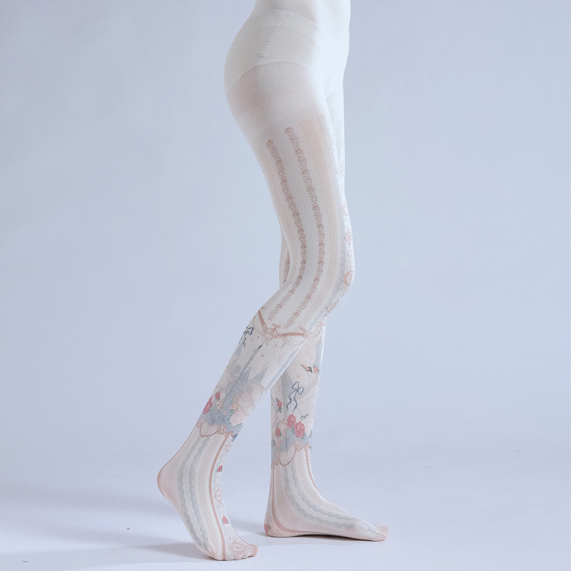 Gorgeous patterned white pantyhose-Grainvity