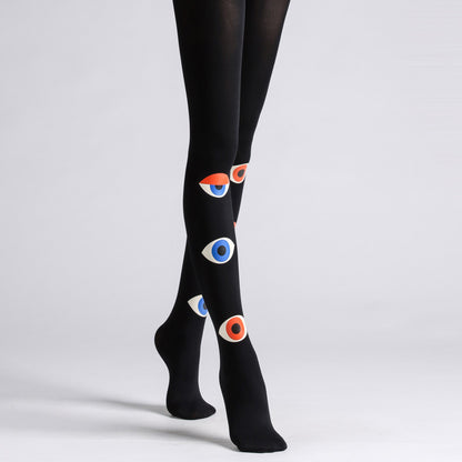 Eyes Black Tights Funky Stockings Boho-Grainvity