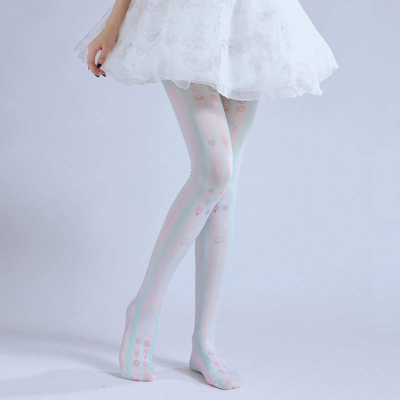 Striped Women Tights Ice Cream Stocking with high elasticity and shaping fit, suitable for events, cosplay, street style, and gifting girls at Christmas