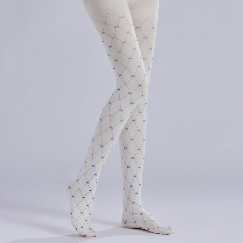 White Bow Tights Women's Fancy Dress Costume Accessories, Perfect for Parties, Office, Street Fashion, and Daily Wear