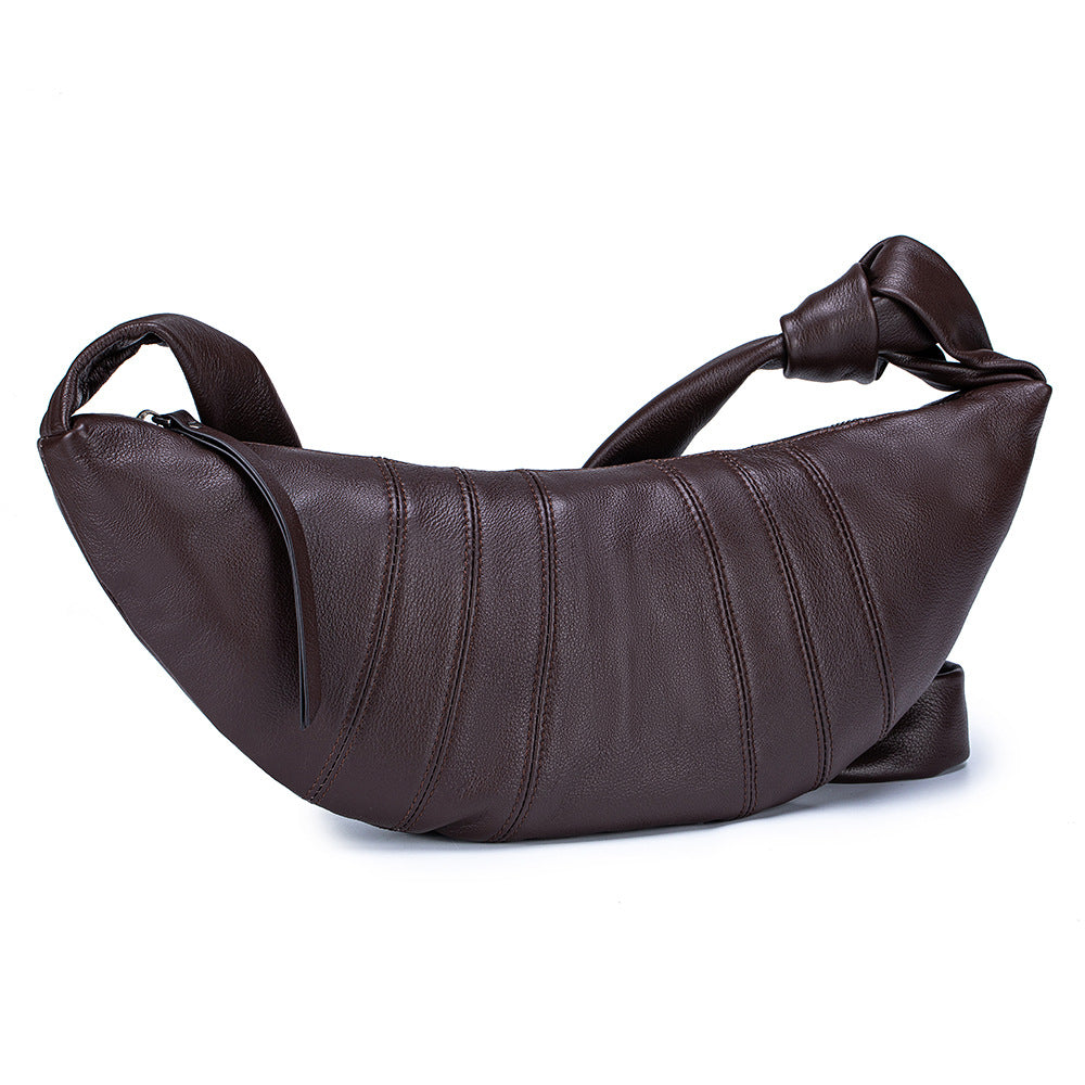 Soft leather croissant shoulder bag