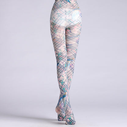 British Plaid Flower Bird Tights with high elasticity and compression,shaping fit and ideal for weddings, parties, ethnic outfits, and street fashion