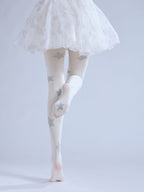 Balletcore White Star Women Tights with high elasticity and shaping fit, suitable for events, cosplay, street style, and gifting girls at Christmas