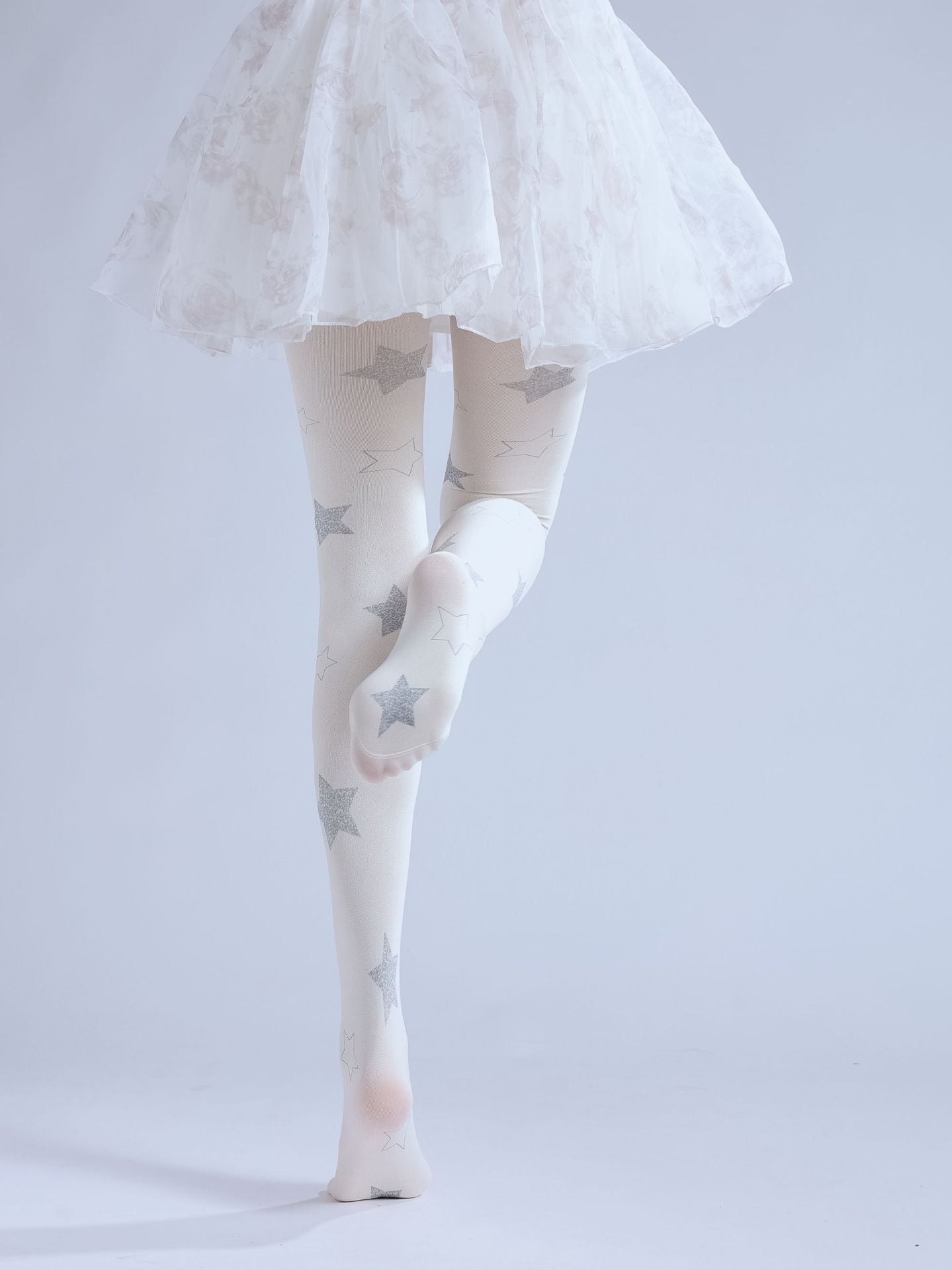 Balletcore White Star Women Tights with high elasticity and shaping fit, suitable for events, cosplay, street style, and gifting girls at Christmas
