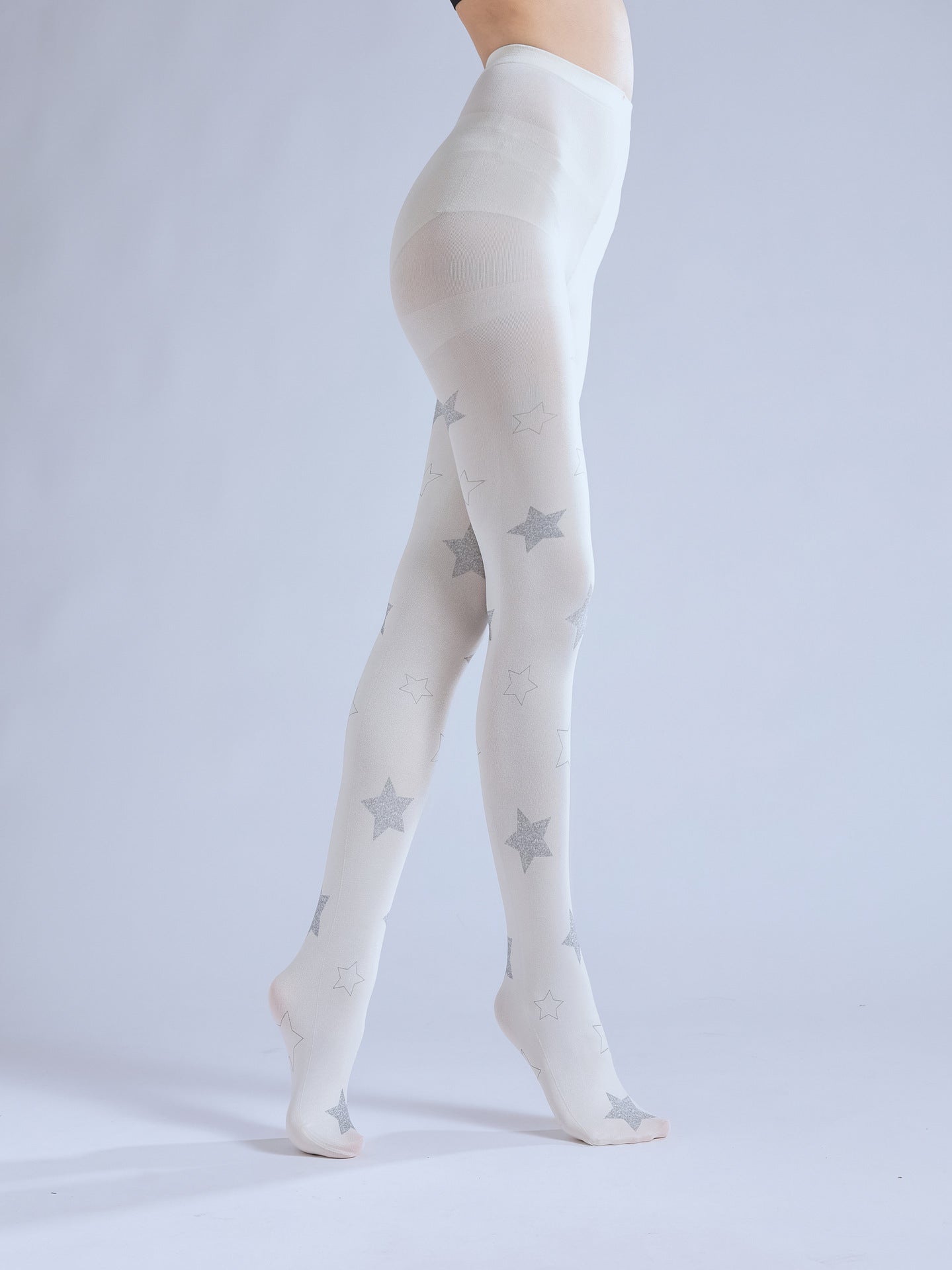 Balletcore White Star Women Tights with high elasticity and shaping fit, suitable for events, cosplay, street style, and gifting girls at Christmas