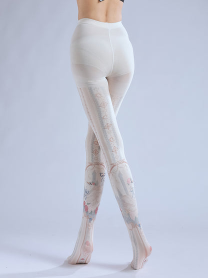 Gorgeous patterned white pantyhose-Grainvity