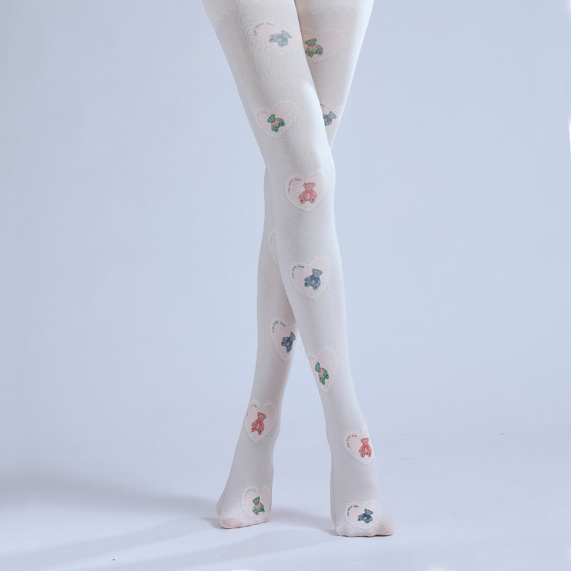 Teddy Bear Tights Velvet Stockings with high elasticity and shaping fit, suitable for events, cosplay, street style, and gifting girls at Christmas
