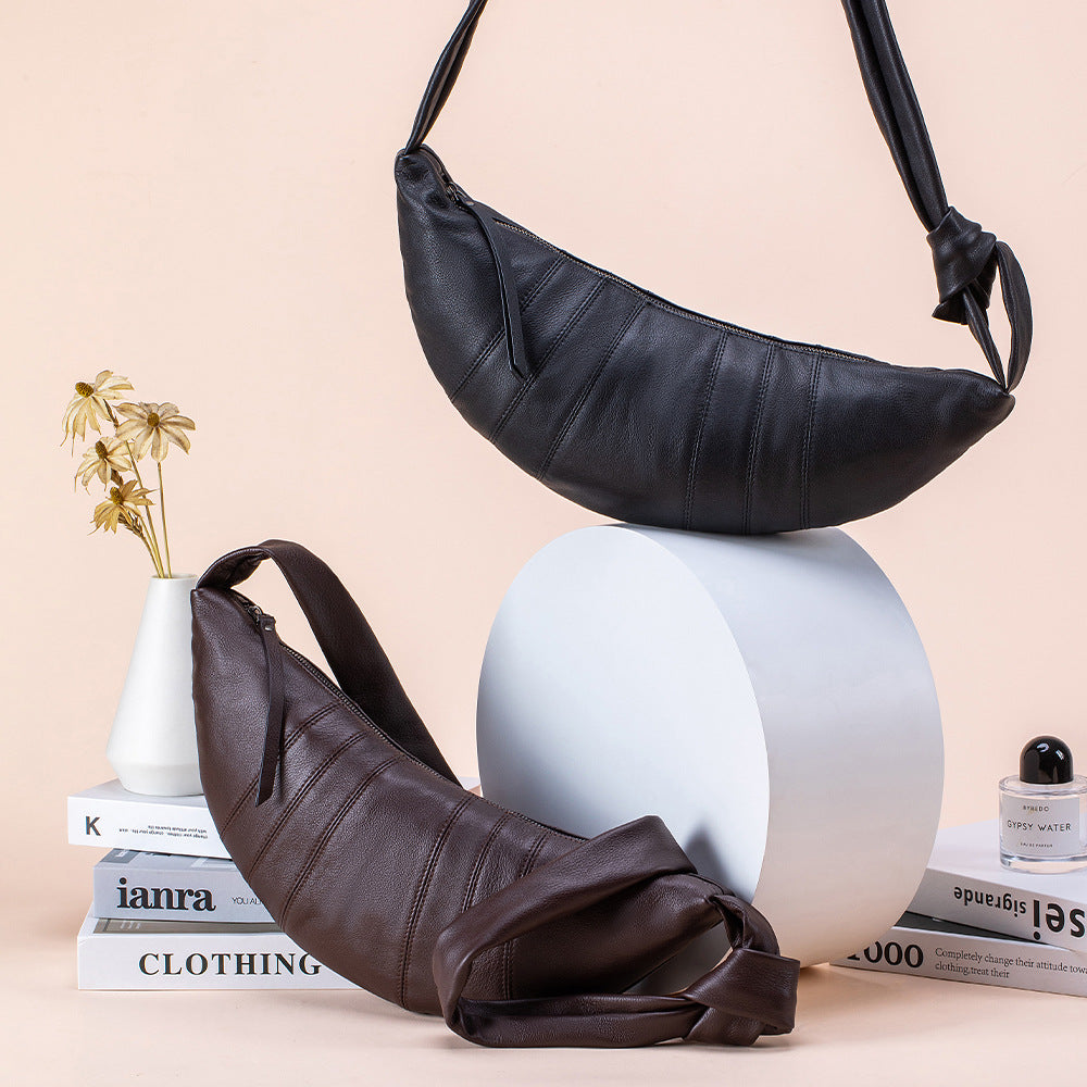 Soft leather croissant shoulder bag