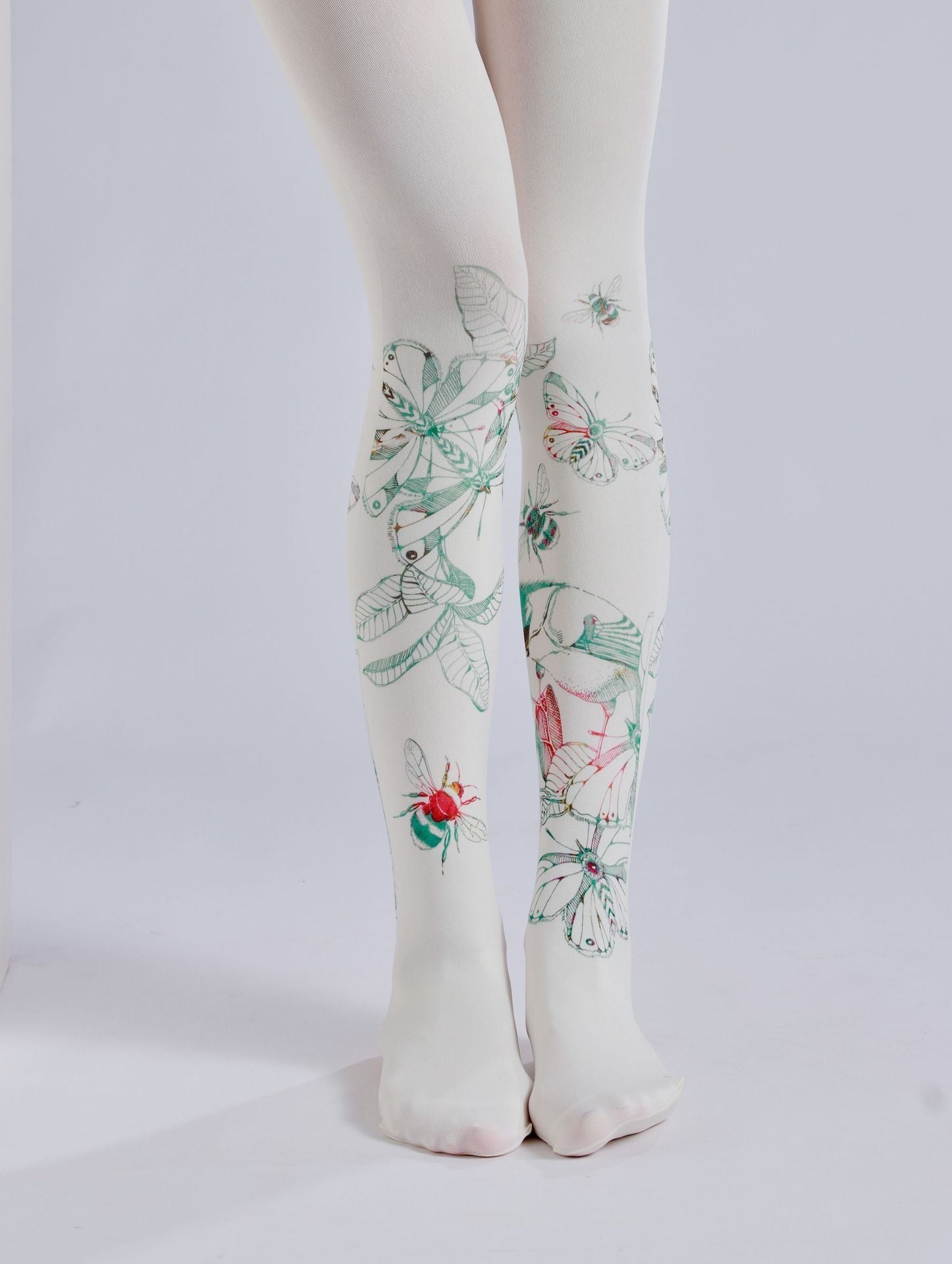 Butterfly & Bee Printed Tights Cottagecore Outfit-Grainvity