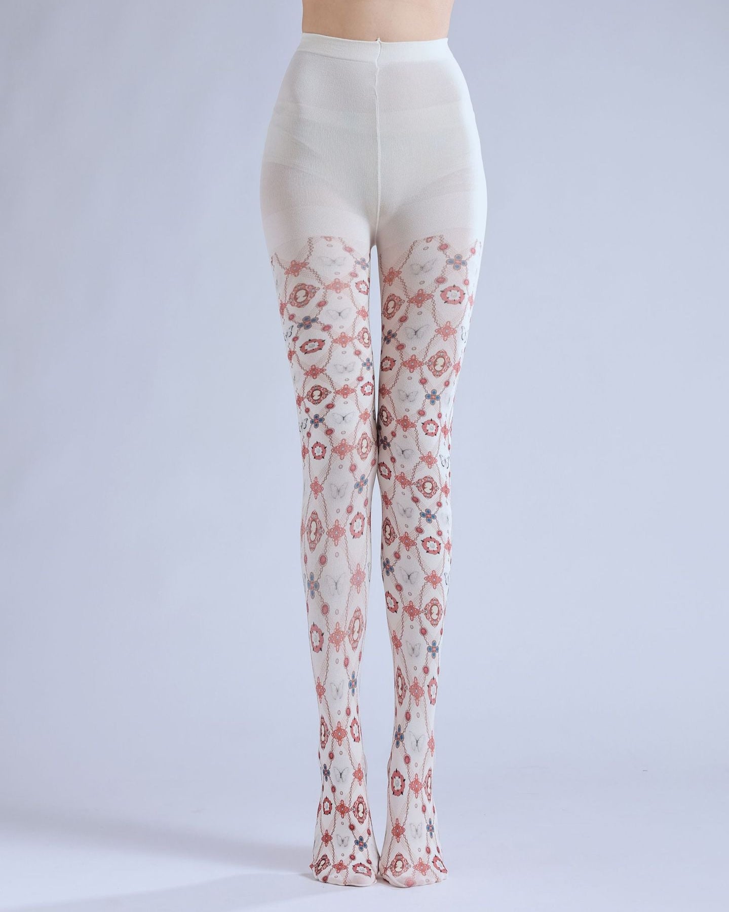 Victorian Cameo Tights Vintage Baroque Stockings with high elasticity and shaping fit, suitable for events, cosplay, street style, and gifting girls at Christmas