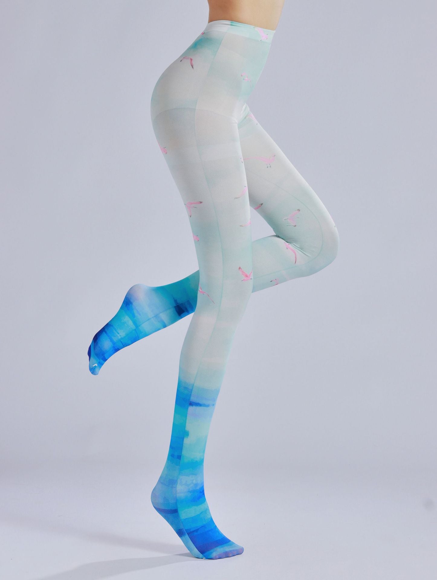 Blue Ocean Wild Bird Tights-Grainvity