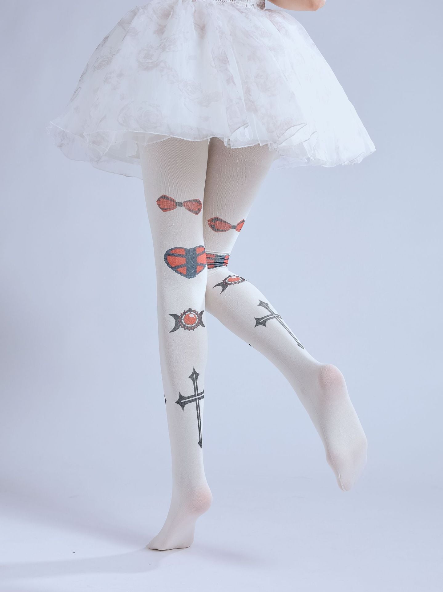 Gothic Lolita Cross Tights with high elasticity and shaping fit, suitable for events, cosplay, street style, and gifting girls at Christmas