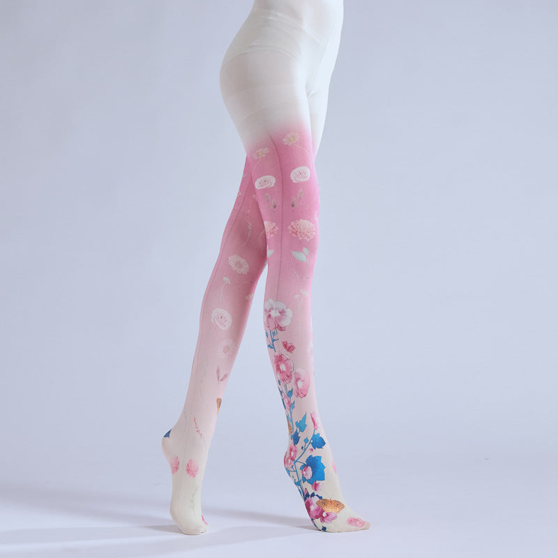 Pink Floral Women Tights with high elasticity and compression,shaping fit and ideal for weddings, parties, ethnic outfits, and street fashion