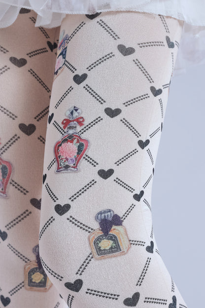 Rhombus Grid Pattern Printed Pantyhose-Grainvity
