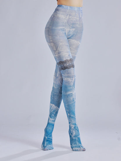 Vintage Jeans pattern Tights-Grainvity