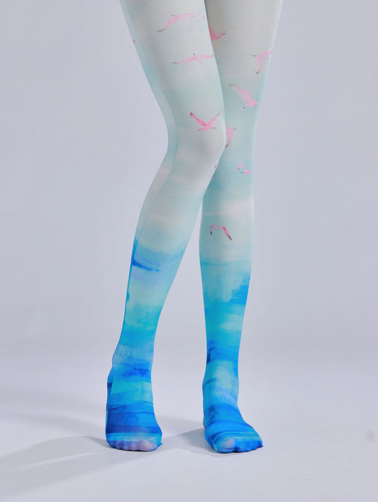 Blue Ocean Wild Bird Tights-Grainvity