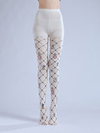 Rhombus Grid Pattern Printed Pantyhose with high elasticity and shaping fit, suitable for events, cosplay, street style, and gifting girls at Christmas