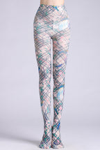 British Plaid Flower Bird Tights with high elasticity and compression,shaping fit and ideal for weddings, parties, ethnic outfits, and street fashion