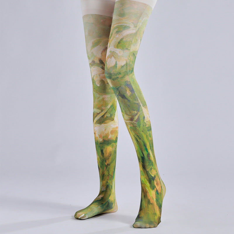 Vintage Oil Painting Patterned Tights with high elasticity and compression,shaping fit and ideal for weddings, parties, ethnic outfits, and street fashion