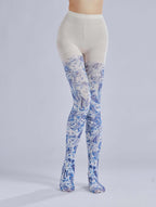 Blue Paisley Tights with high elasticity and compression,shaping fit and ideal for weddings, parties, ethnic outfits, and street fashion