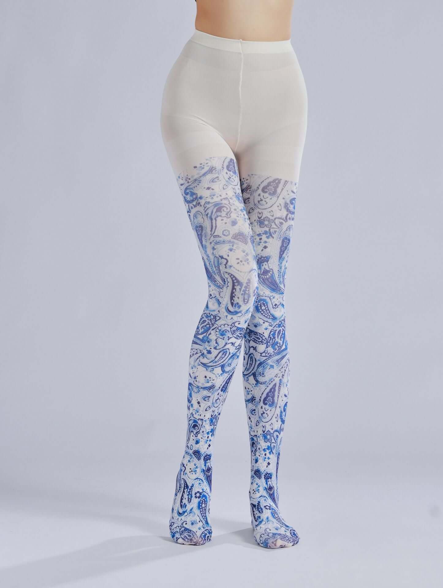 Blue Paisley Tights with high elasticity and compression,shaping fit and ideal for weddings, parties, ethnic outfits, and street fashion