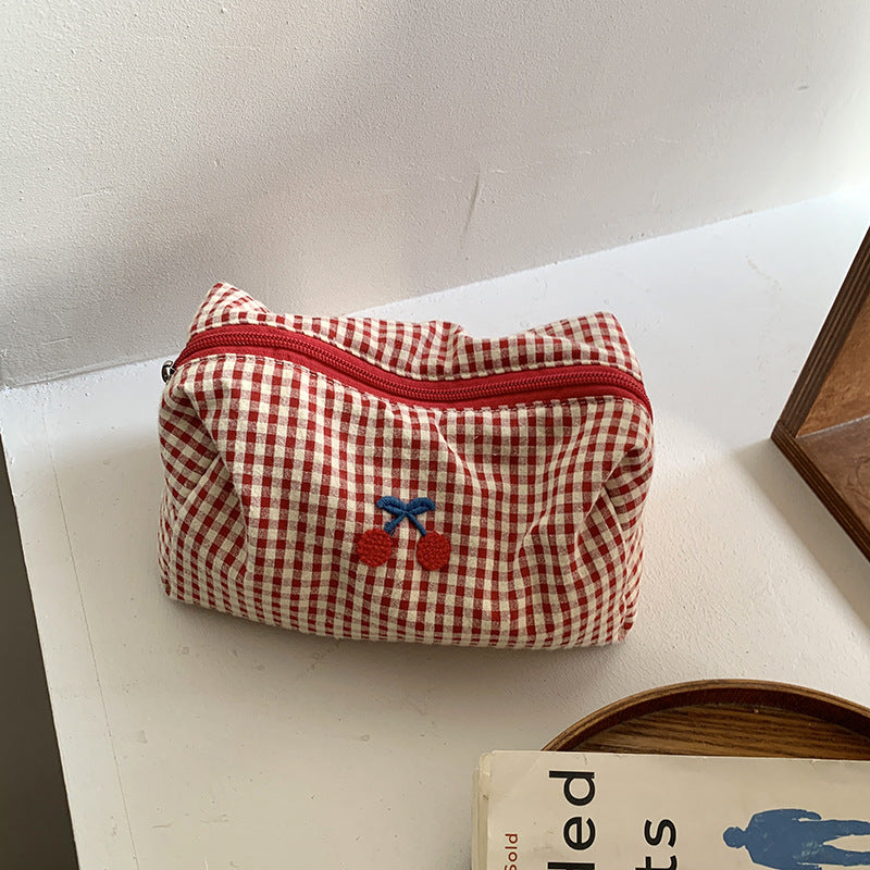 Cherry Cosmetics Bag in cotton, small 14 × 10 × 2 cm and large 30 × 14 × 2 cm