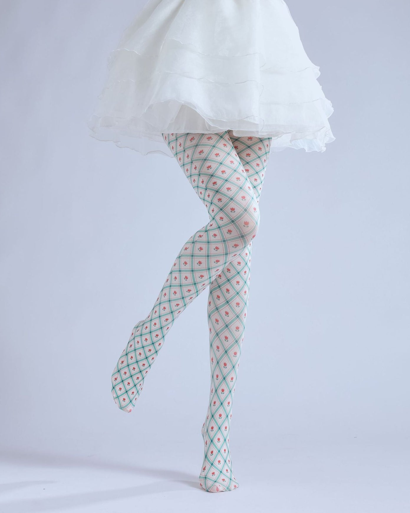 Checkered Floral pantyhose with high elasticity and shaping fit, suitable for events, cosplay, street style, and gifting girls at Christmas