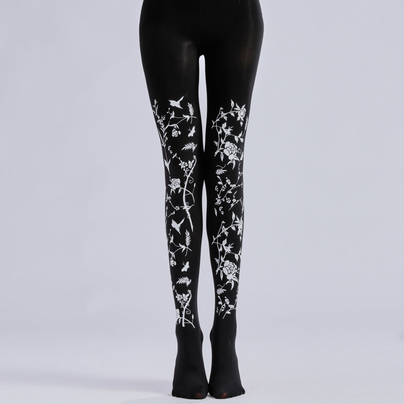 Small Floral Elegant Black Tights-Grainvity