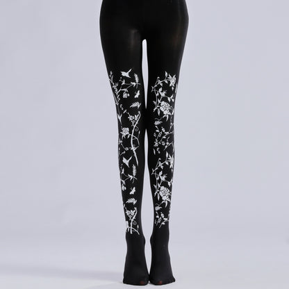 Small Floral Elegant Black Tights-Grainvity