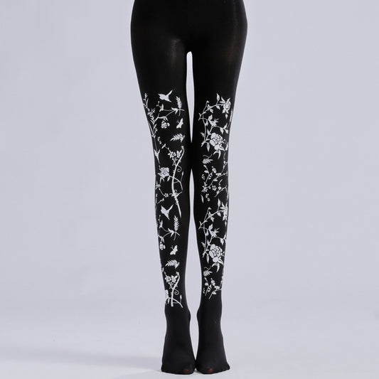 Small Floral Elegant Black Tights-Grainvity