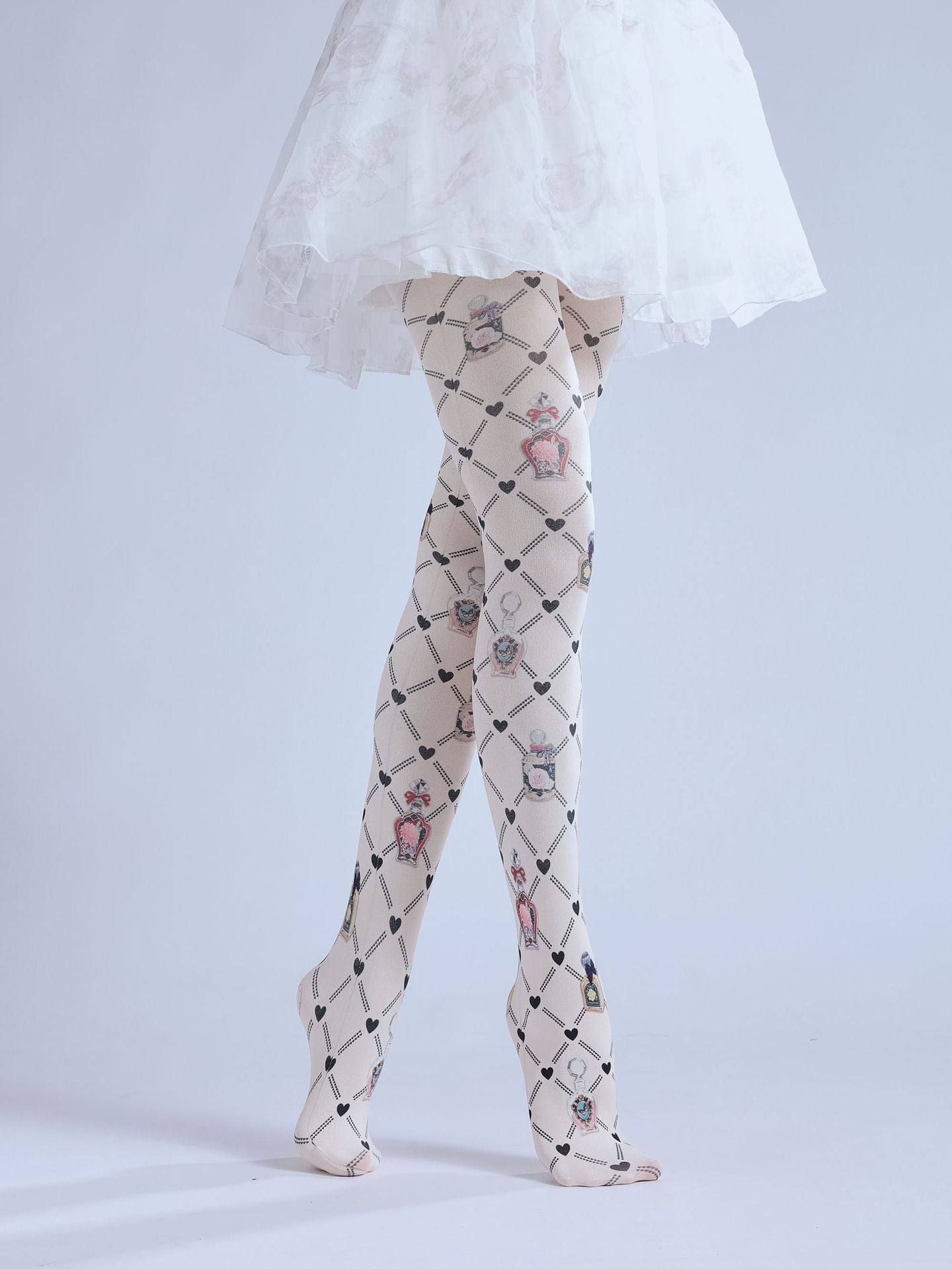 Rhombus Grid Pattern Printed Pantyhose-Grainvity
