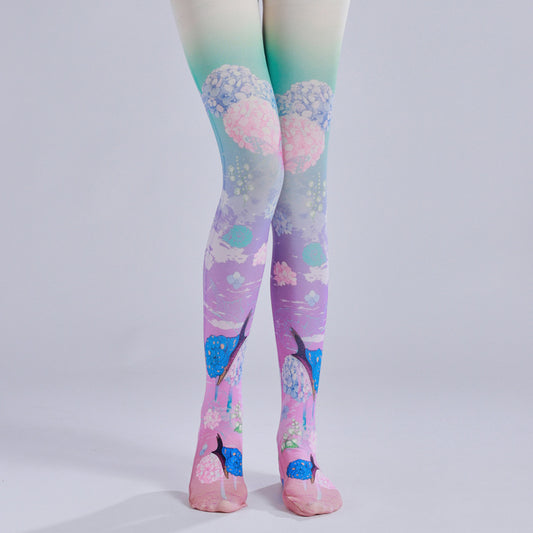 Hydrangea Floral Women Tights-Grainvity