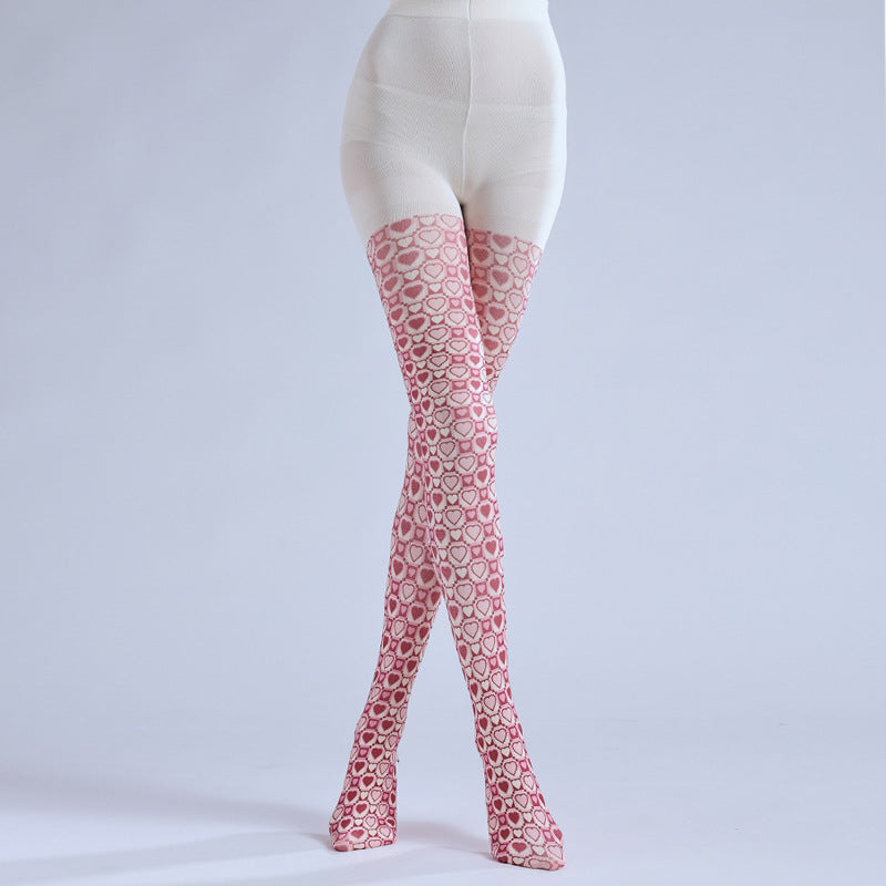 Pink Heart Tights with high elasticity and shaping fit, suitable for events, cosplay, street style, and gifting girls at Christmas