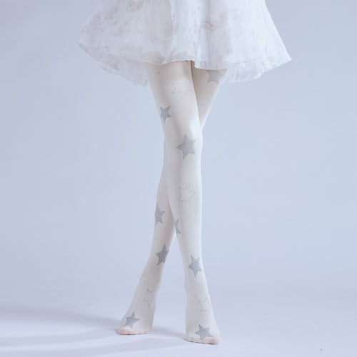 Balletcore White Star Women Tights with high elasticity and shaping fit, suitable for events, cosplay, street style, and gifting girls at Christmas